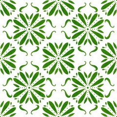 Watercolor green leaves seamless pattern in tribal.Abstract leaf surface design on paper texture background .Nature botanical folk art illustration with isolated.Damask hand drawn for fabric decorate