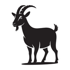 Stylized Goat Illustration in a Bold and Minimalist Style. Vector black silhouette. with white background