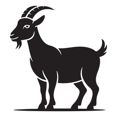 Stylized Goat Illustration in a Bold and Minimalist Style. Vector black silhouette. with white background