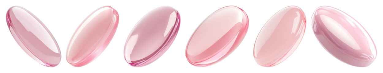 Fototapeta premium PNG Glossy pink oval capsules, element set on transparent background