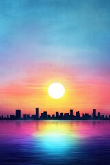 A digital painting of a fantasy-style suburban sunset, Suburban Sunset of City Skylines