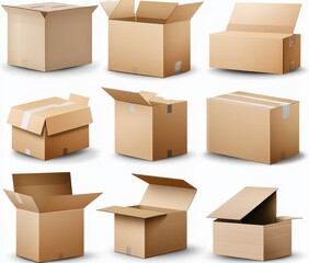 Fototapeta premium A collection of various sized cardboard boxes, some open and some closed