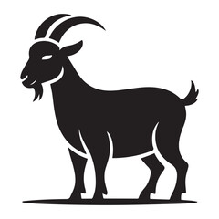 Stylized Goat Illustration in a Bold and Minimalist Style. Vector black silhouette. with white background