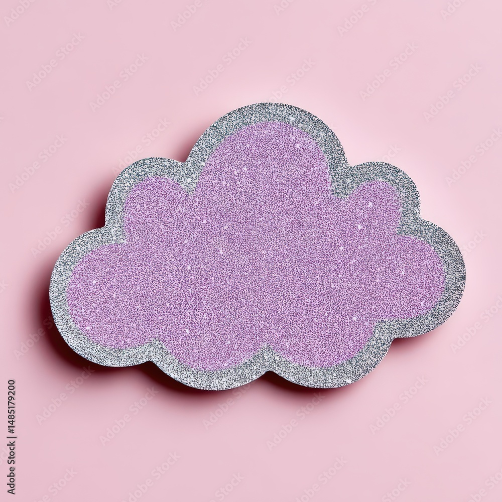 Poster sparkling glittery purple cloud shape against a soft pink backdrop creating a playful and whimsical 