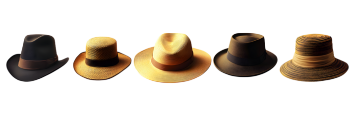Collection of Stylish Sun Hats on Transparent Background
