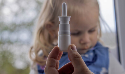 child spray from snot. Cold flu prevention Selective focus