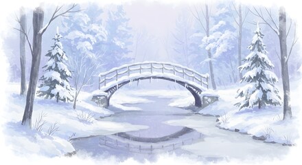 Fototapeta premium Winter Landscape with Bridge Over Frozen Stream in Forest