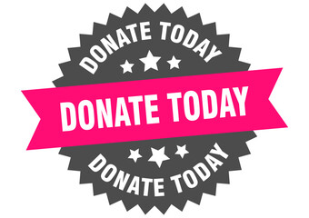 donate today. donate today round pink label isolated on transparent background