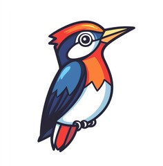Obraz premium Vibrant Woodpecker Illustration, Clean Lines, Bold Colors, Striking Design, Nature Inspired Art