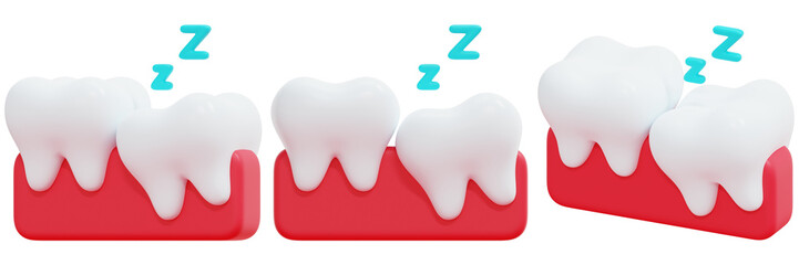 Set of 3D Render of Impacted Wisdom Tooth Stages 3d Render Icon Illustration