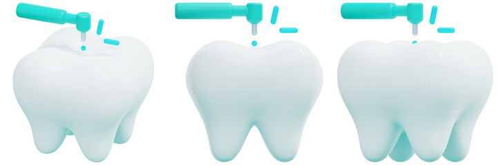 Set of 3D Render of Turquoise Drill Repairing a White Tooth 3d Render Icon Illustration