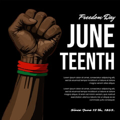 Obraz premium Juneteenth Freedom Day. Black History Month Celebration Background. Emancipation Freedom Day Poster with African American Women Silhouette and Flag. Black Liberation and Equality Banner Illustration.