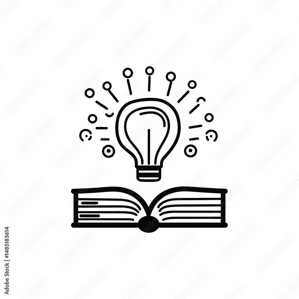 Poster illuminated bulb radiates above open book, symbolizing knowledge and bright ideas on transparent bac