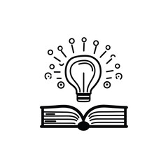 Illuminated bulb radiates above open book, symbolizing knowledge and bright ideas on transparent background