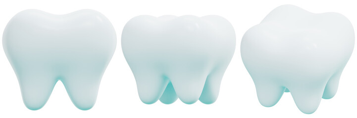 Set of White Teeth 3d Render Icon Illustration