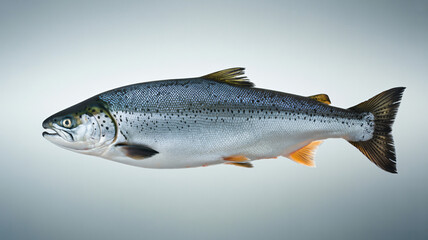 Obraz premium Whole salmon with silver skin on gills isolated on a transparent background