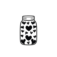 A jar filled with hearts silhouette on white background
