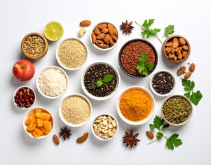 Fresh Halal Ingredients Arranged Aesthetically on White Background