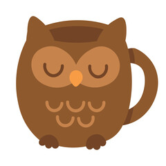 Brown mug shaped like a sleeping owl with closed eyes, perfect for cozy and calm designs.