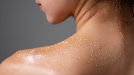 Fototapeta premium skin peeling on woman's shoulders, sunburn, pain, unhealthy, uv