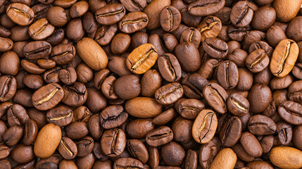 Naklejka premium Close up view of various coffee beans showcasing their rich textures and colors, perfect for coffee lovers
