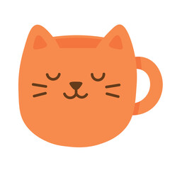 Bright orange mug shaped like a cat with closed eyes, perfect for cozy and fun designs.