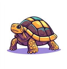 Fototapeta premium Adorable Sulcata Turtle Illustration, Vibrant Colors, Walking Pose, Clean Lines, Appealing Design, Perfect for Kids