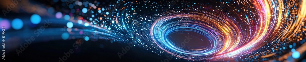 Poster a neon-colored ai processing system visualized as a vortex, rare computing