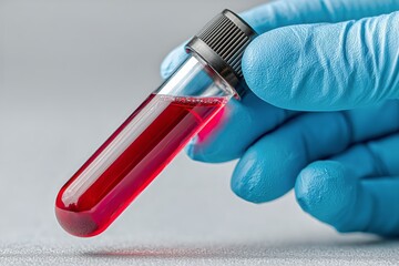 Laboratory Technician Holds a Blood Sample in a Test Tube During Medical Analysis