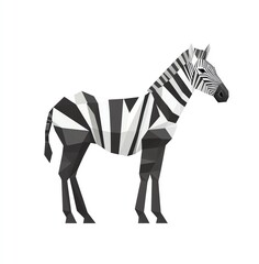 Obraz premium Striped Elegance A Geometric Zebra in Monochrome, Standing Proud Against a Pure White Background.