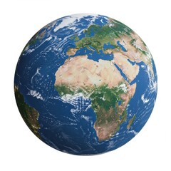 Earth globe isolated on white background, showing continents and oceans. for educational or geographical use.