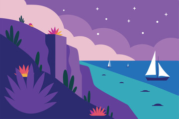 landscape with moon and stars