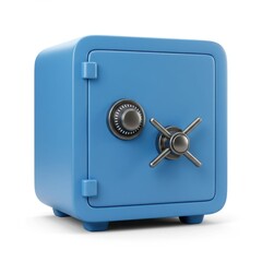 Blue safe isolated on white background for security, protection, and storage uses.