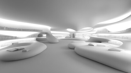 Modern, minimalist library interior