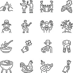 Set of Fall Festival Outline Style Icons 

