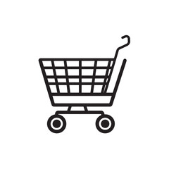 Isolated black outline shows an empty shopping cart with a transparent background