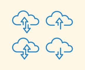 Cloud download and upload icon. Upload download cloud arrow. Line style. Download cloud computing outline and filled vector sign. Download symbol.