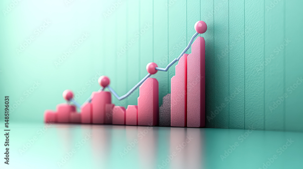Poster pink and green line graph with three different colored blocks. abstract finance background