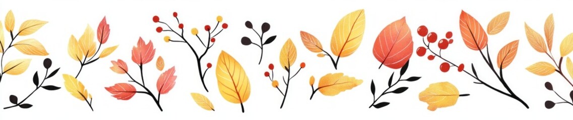 Obraz premium Watercolor Autumn Leaves and Berries Branch Design