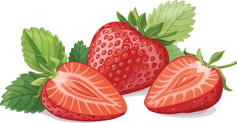 Strawberry with strawberry slice in white background, Strawberry Illustration vector design