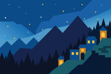 Fototapeta premium winter landscape with houses and mountains