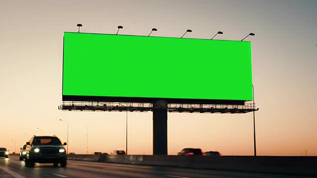 Billboard with Green Screen on Highway at Sunset