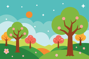 spring landscape with trees and flowers