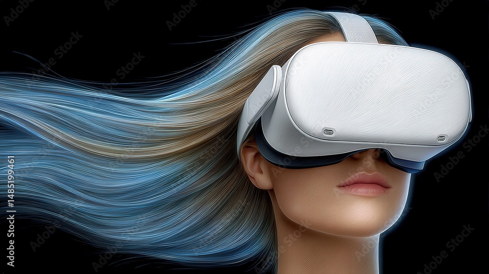 Aufkleber digital exploration through virtual reality showcasing a woman immersed in a transformative technolo