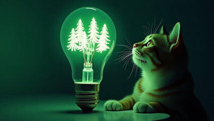light bulb with green leaves