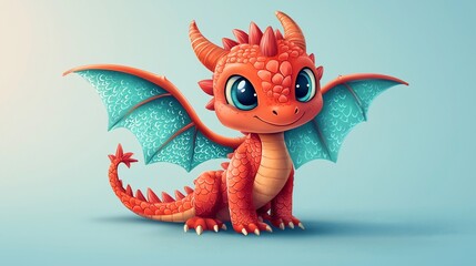 Obraz premium Cute dragon illustration; light blue background