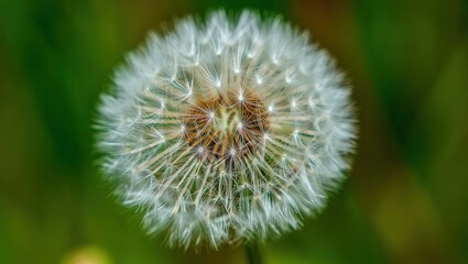 Fototapeta premium Close-up of white dandelion against green blurred background