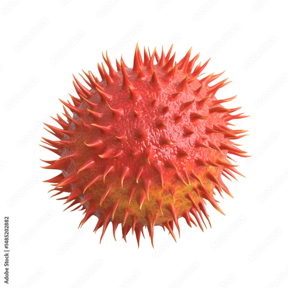 Poster vivid, 3d computer-generated image of a round object with a spiky, orange-red exterior. the image is