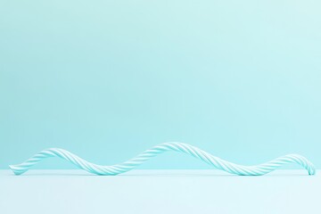 Pastel blue twisted candy cane-like form on a pale blue background