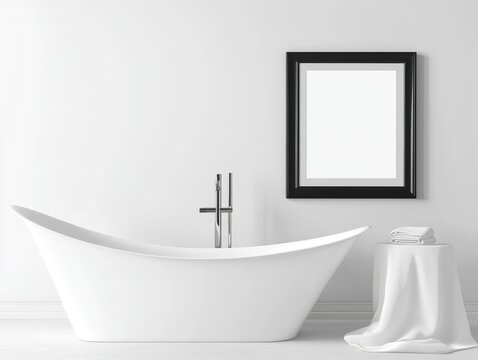 Elegant freestanding bathtub in minimalist bathroom - Powered by Adobe
